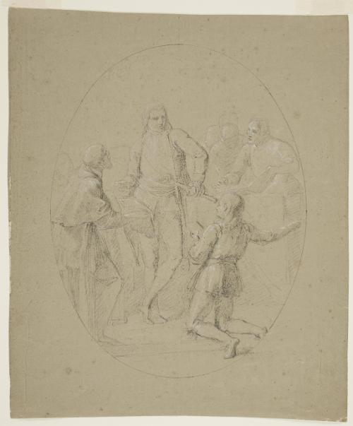 A Presentation Involving an Ecclesiastical Figure and an Architect (recto); Adoration Subject (verso)