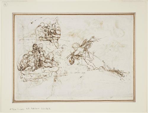 Sheet of Studies with Cupid Moving House (recto); Studies of Fighting Figures including a Satyr (verso)
