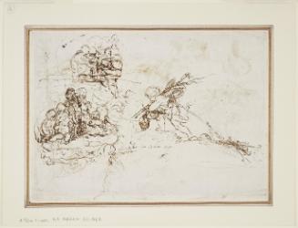 Sheet of Studies with Cupid Moving House (recto); Studies of Fighting Figures including a Satyr (verso)