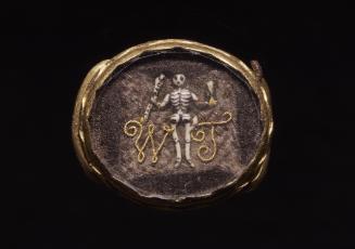 Mourning Ribbon Slide: Skeleton Holding Arrow and Hourglass