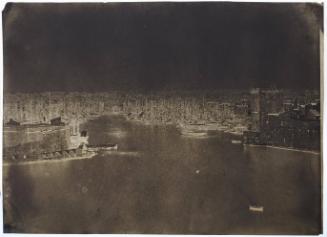 View over the Port of Marseille. A figure in a small boat in lower right of image.