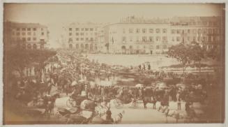 The Funeral Procession of Grand Duke Nicholas of Russia, crossing the Pont Neuf, Nice, on 28th April, 1865. Photographed from a window of a building on the Place Charles-Albert