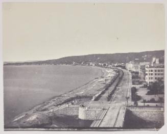 View over the Napoleon bridge (Pont des Anges) over the mouth of the River Paillon and down the Chemin des Anglais, Nice.