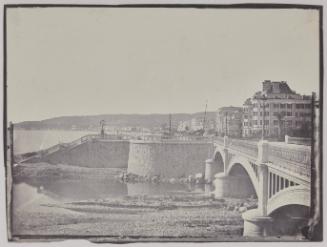 The Napoleon bridge (Pont des Anges) over the mouth of the River Paillon, Nice.