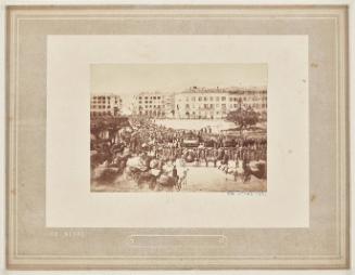 The Funeral Procession of Grand Duke Nicholas of Russia, crossing the Pont Neuf, Nice, on 28th April, 1865. Photographed from a window of a building on the Place Charles-Albert