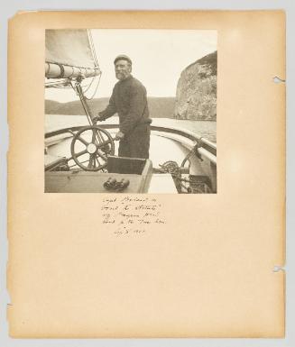 Capt Boland, on board "The Stellata" off Penguin Head, bound for the Goose Arm. Sep. 8, 1902. Page 17 of Newfoundland from Collection of Canadian albums compiled by Edith S. Watson
