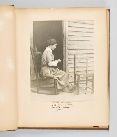 Braiding sweetgrass in the Abenaki Indian Reservation, Odanak, Quebec. Page 5 of The Abenaki; from collection of Canadian albums compiled by Edith S. Watson, 1890s-1930s