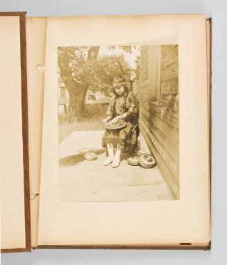 [Indigenous girl makes a basket in Quebec] Page 1 of The Abenaki; from collection of Canadian albums compiled by Edith S. Watson, 1890s-1930s
