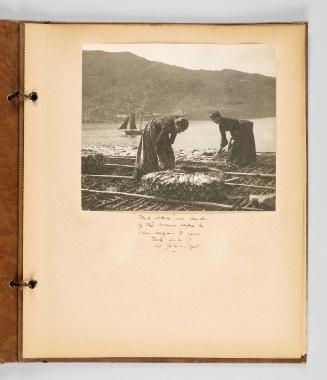 "Fish cakes" are made by the women before the dew begins to fall. North side of St. John's, Nfld. Page 43 of Fish; from collection of Canadian albums compiled by Edith S. Watson, 1890s-1930s