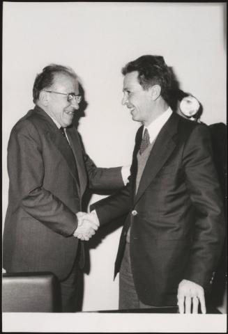 Two leading communist politicians Enrico Berlinguer  and Santiago Carrillo 