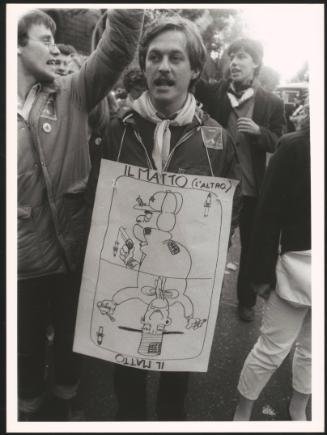 A man at a protest against American nuclear missiles