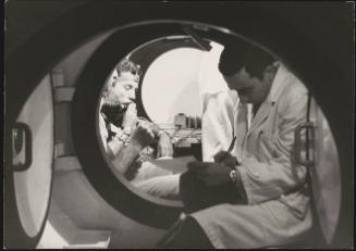 Research station, a man in breathing apparatus 