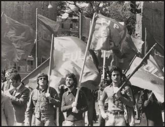 Protest flags at a demonstration
