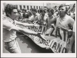 Young men at a demonstration against unemployment
