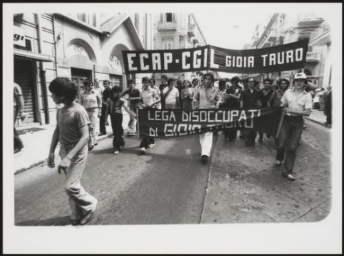 Trade unions from the ports in Gioia Tauro marching during an Anti Mafia protest