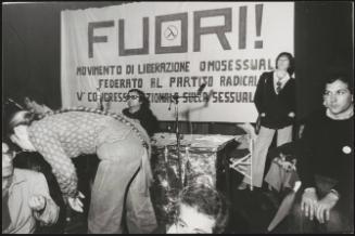The gay rights collective F.U.O.R.I! set up a stage for an event