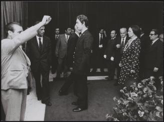 Enrico Berlinguer and Nicole Jotti at the funeral for the Italian Communist Party secretary, Pietro Secchia