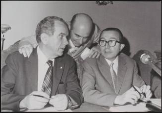 Giovanni Spagnolli and Giulio Andreotti at a meeting for the Christian Democratic Party on the 24th of June 1971