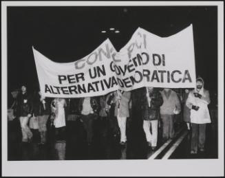 Protesters march a Communist Party demonstration
