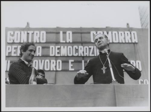A priest speaks at an anti Camorra rally