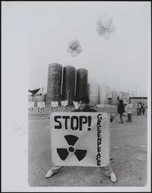 A member of Greenpeace at an anti nuclear protest