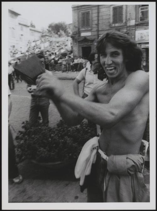 A young at  a demonstration during the General Strike of 1982