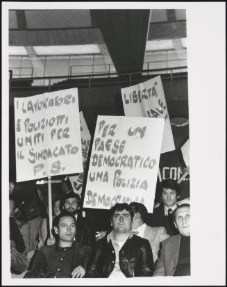Police Union members calling for a more democratic police force in Italy, October 1977