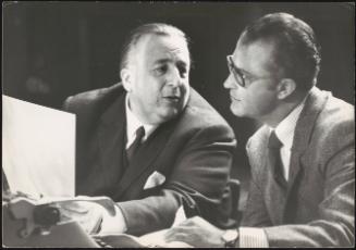 Eugenio Scalfari with his lawyer at a tribunal investigating his newspaper L'Espresso