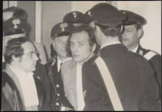 Valpreda and his lawyer Guido Calvi (left)  1972- Rome