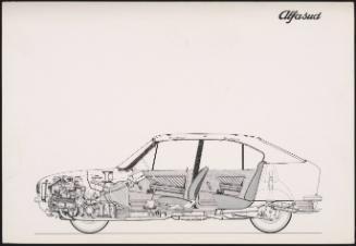 An industrial drawing of Alfa Romeo's Alfasud family car