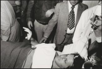 The Christian Democracy politician Publio Fiori after being shot in the legs and thorax by a member of the Red Brigades