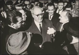 President of the Republic Giuseppe Saragat talks to displaced residents in Sicily after the Belice earthquake, 1968