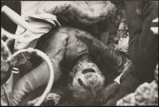The body of a victim face down in rubble after the Friuli earthquake in Gemona de Friuli 1976 
