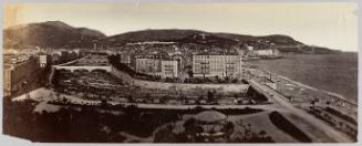 Panoramic view of the River Paillon running through Nice with the Napoleon bridge (Pont des Anges) on the extreme right.