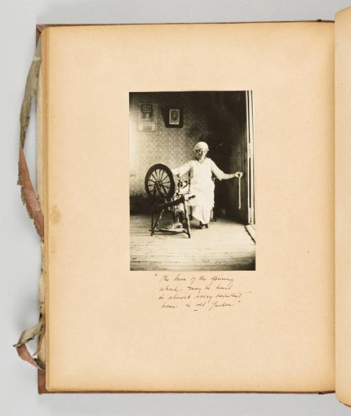 "The hum of the spinning wheel may be heard in almost every habitant home in Old Quebec" [Page 47 of Quebec I; from collection of Canadian albums compiled by Edith S. Watson, 1890s-1930s]