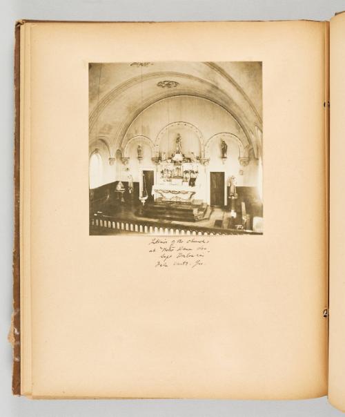 Interior of the church at Notre Dame des Sept Douleurs, Isle Verte, Que. Page 46 of Quebec II; from collection of Canadian albums compiled by Edith S. Watson, 1890s-1930s
