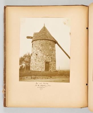 The old windmill, On the seigneury farm, Vercheres, Que. Page 28 of Quebec II; from collection of Canadian albums compiled by Edith S. Watson, 1890s-1930s
