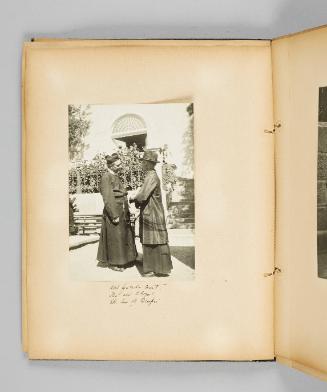 Old friends meet. The red chapel. Ste. Anne de Beaupré. Page 16 of Ste Anne de Beaupré; from collection of Canadian albums compiled by Edith S. Watson, 1890s-1930s