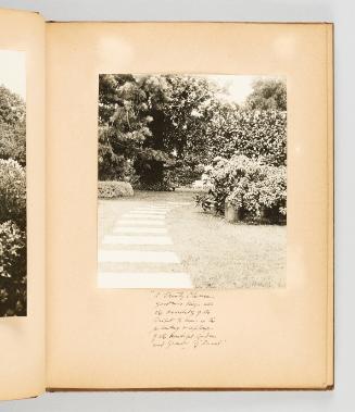"A trusty Chinese gardener brings all the knowledge of the Orient to bear on the planting + upkeep of the beautiful gardens and grounds of "Duval" [Page 17 of Victoria, BC album]