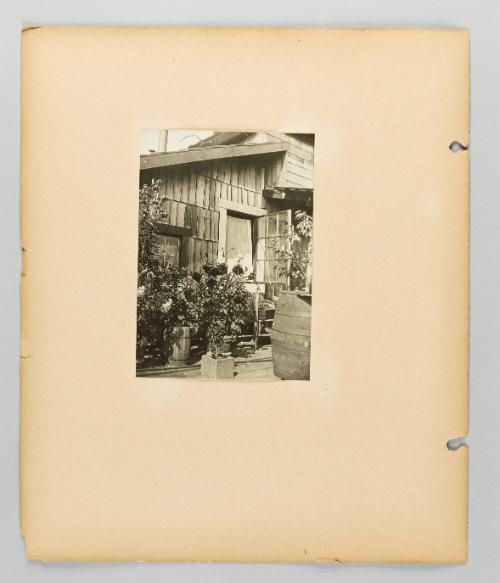[Close-up of window and flower garden at Japanese fisherman's home, page 32 of Alert Bay, Queen Charlotte Islands, and Victoria, B.C. album]
