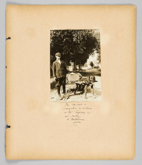 The dog cart is everywhere in evidence on the highways of old Quebec, in Montmorency, Quebec [Page 21 of Children album]
