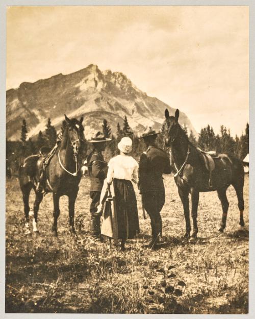 Royal N.W. Mtd Police receiving visitors, Banff Park.