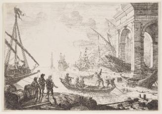 Harbour scene with a lighthouse