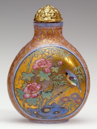 Snuff Bottle, with enamelled garden setting with birds and flowers