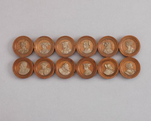 Set of Twelve Gamespieces: Portraits of Royals and Commoners