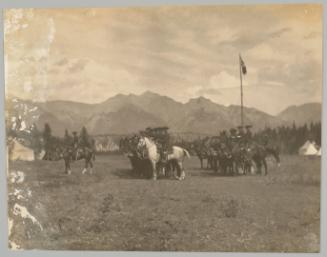 Royal North West Mounted Police reviewing at their summer camp at Banff in the Canadian Rocky Mt. National Park, Royal North West Mtd. Police, Banff