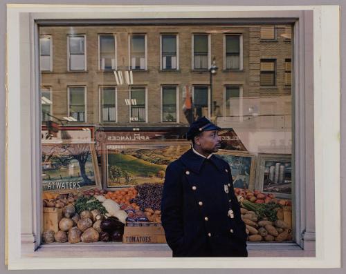 Ithaca - Policeman in Front of Fruit Stand