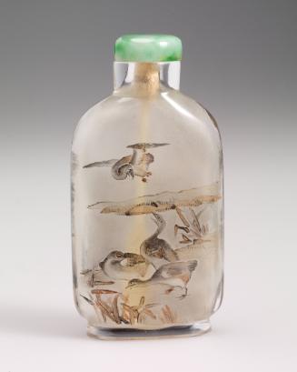Snuff bottle in glass of a scholar and his attendant beside a river