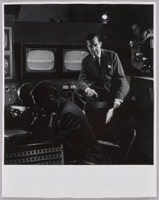 Edward R. Murrow, [broadcast journalist, CBS Studios, New York]
