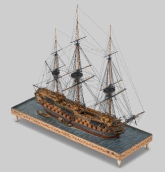 Two-decker 74 Gun Warship, Brave, with Admiral's Barge, Prisoner of War Model